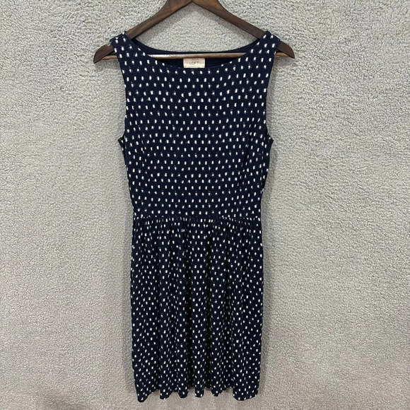 Ann Taylor LOFT womens dress‎ medium blue geometric print stretch sleeveless - Picture 1 of 6